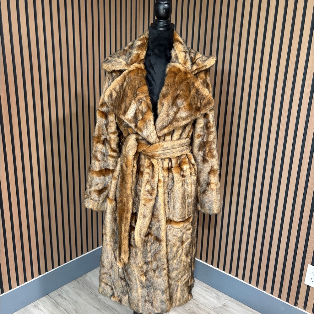 Avec Les Filles Brown Faux Fur Trench Coat